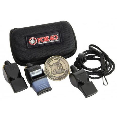 Whistles:  Fox 40 Three-Pack Whistle Kit with Lanyard, Flipping Coin and Case (WH-3PK)