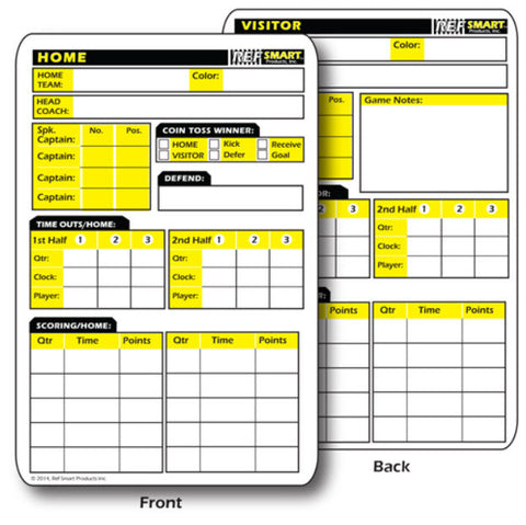 Game Card:  Ref Smart™ 2-page Football Game Card (FB-RSGC2)